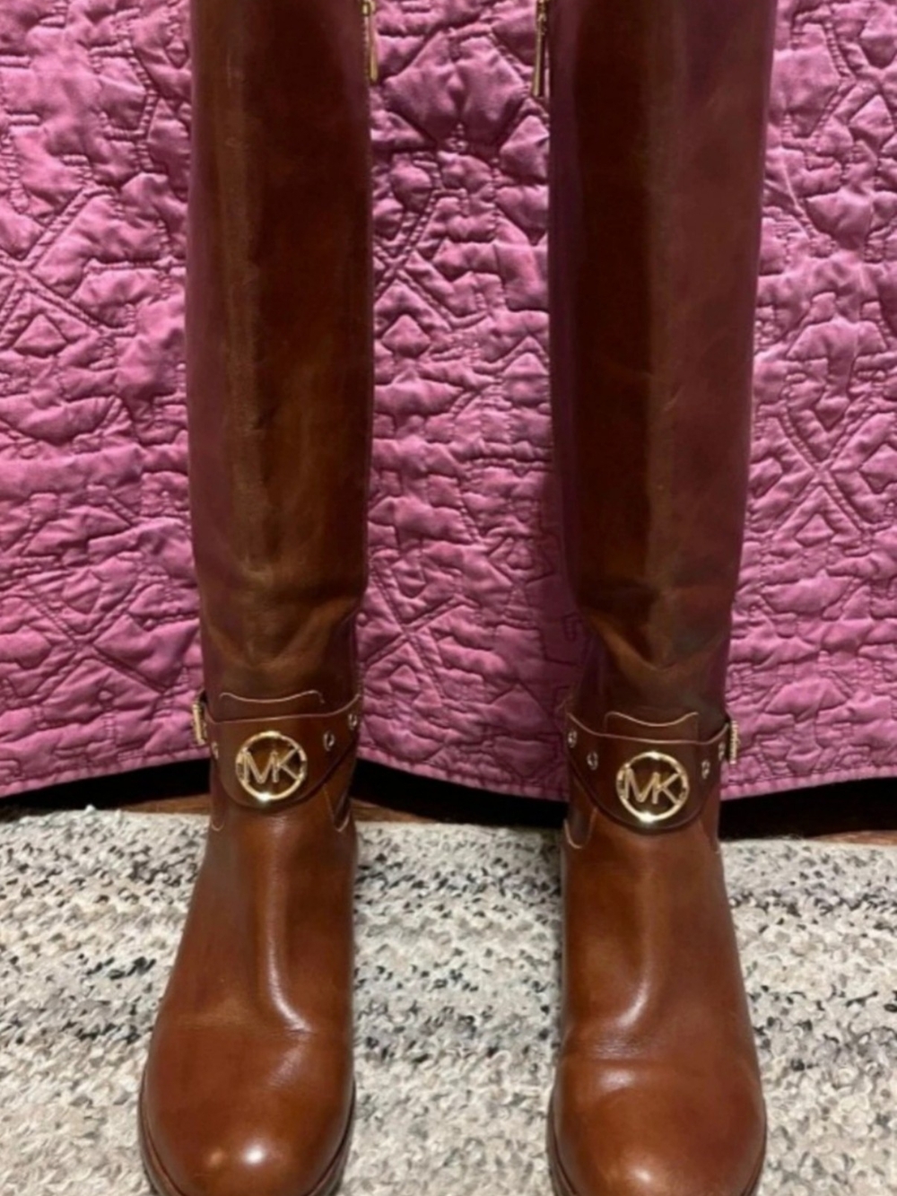 Michael Kors Chestnut Brown Leather Over-The-Knee Boots with Gold MK Emblem